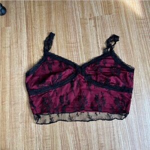 Burgundy Lace Cropped Bralette Top